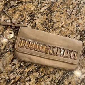 Gucci Vintage Satin Moonlight Crystal Clutch Champagne wristlet Bag